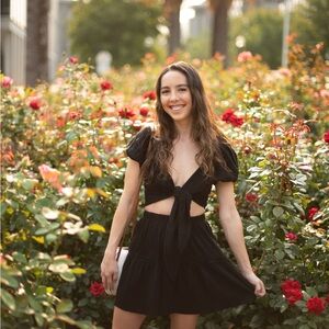 Black Tie-Front Skirt Set - Women